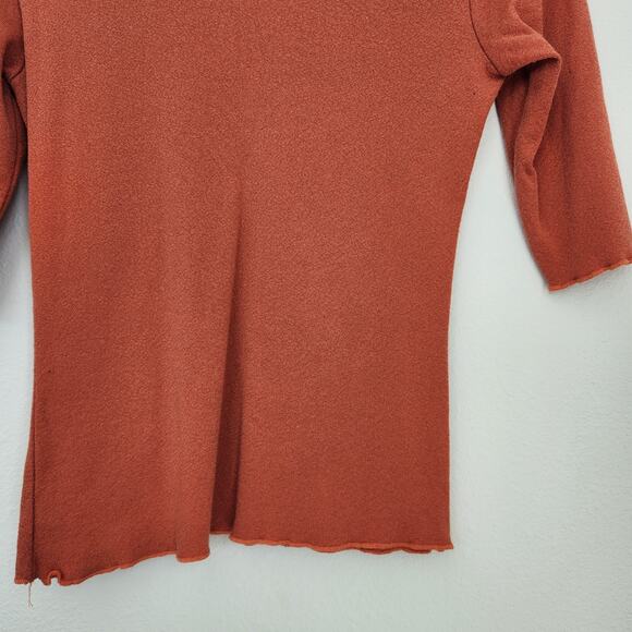 Vintage A. Byer Stretchy Orange Short Sleeve V-Neck Sparkly Top - Picture 8 of 10